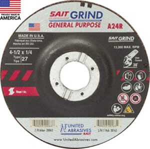 united abrasives-sait 20063 a24r general purpose/long life grinding wheel (type 27/depressed center) 4 1/2" x 1/4" x 7/8", 25-pack