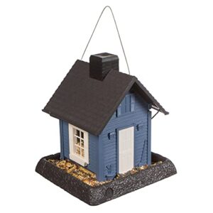 north states village collection blue cottage birdfeeder: easy fill and clean. squirrel proof hanging cable included, or pole mount (pole sold separately). large, 5 pound seed capacity (9.5 x 10.25 x 11, blue)