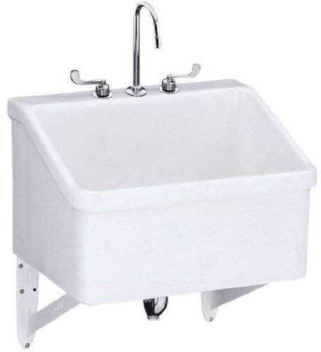 KOHLER 12794-0 Hollister(TM) 28" x 22" Bracket-Mounted 8" Widespread Faucet Holes Utility Sink, White