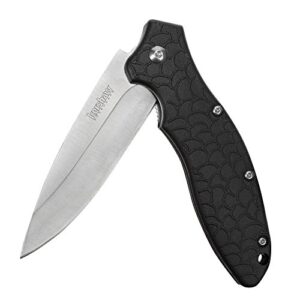 kershaw oso sweet edc pocketknife, 3" 8cr13mov steel drop point blade, assisted folder opening with flipper, liner lock system, black