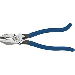 klein tools d213-9st high-leverage ironworker's pliers, twist and cut soft annealed tie wire, hook bend handle, spring loaded, heavy-duty jaws