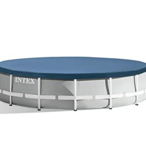 INTEX 28032E Pool Cover: For 15ft Round Metal Frame Pools – Includes Rope Tie – Drain Holes – 10in Overhang – Snug Fit