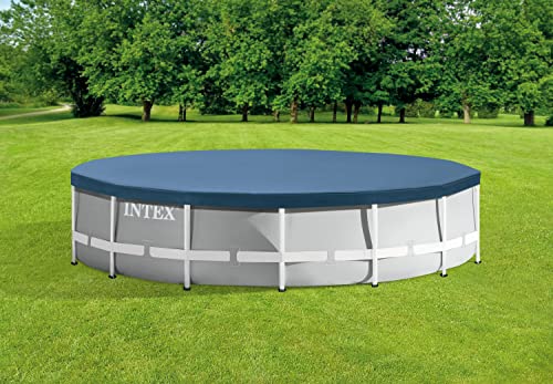 INTEX 28032E Pool Cover: For 15ft Round Metal Frame Pools – Includes Rope Tie – Drain Holes – 10in Overhang – Snug Fit