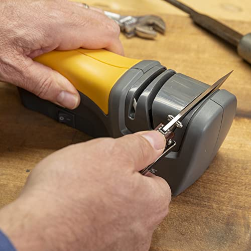 Smith’s 50005 Edge Pro Compact Electric Knife Sharpener - Yellow & Grey - Straight Edge 2 Stage Sharpener - Electric & Manual Sharpening - Blade Guide - Outdoor & Kitchen - Pocket & Filet Knives