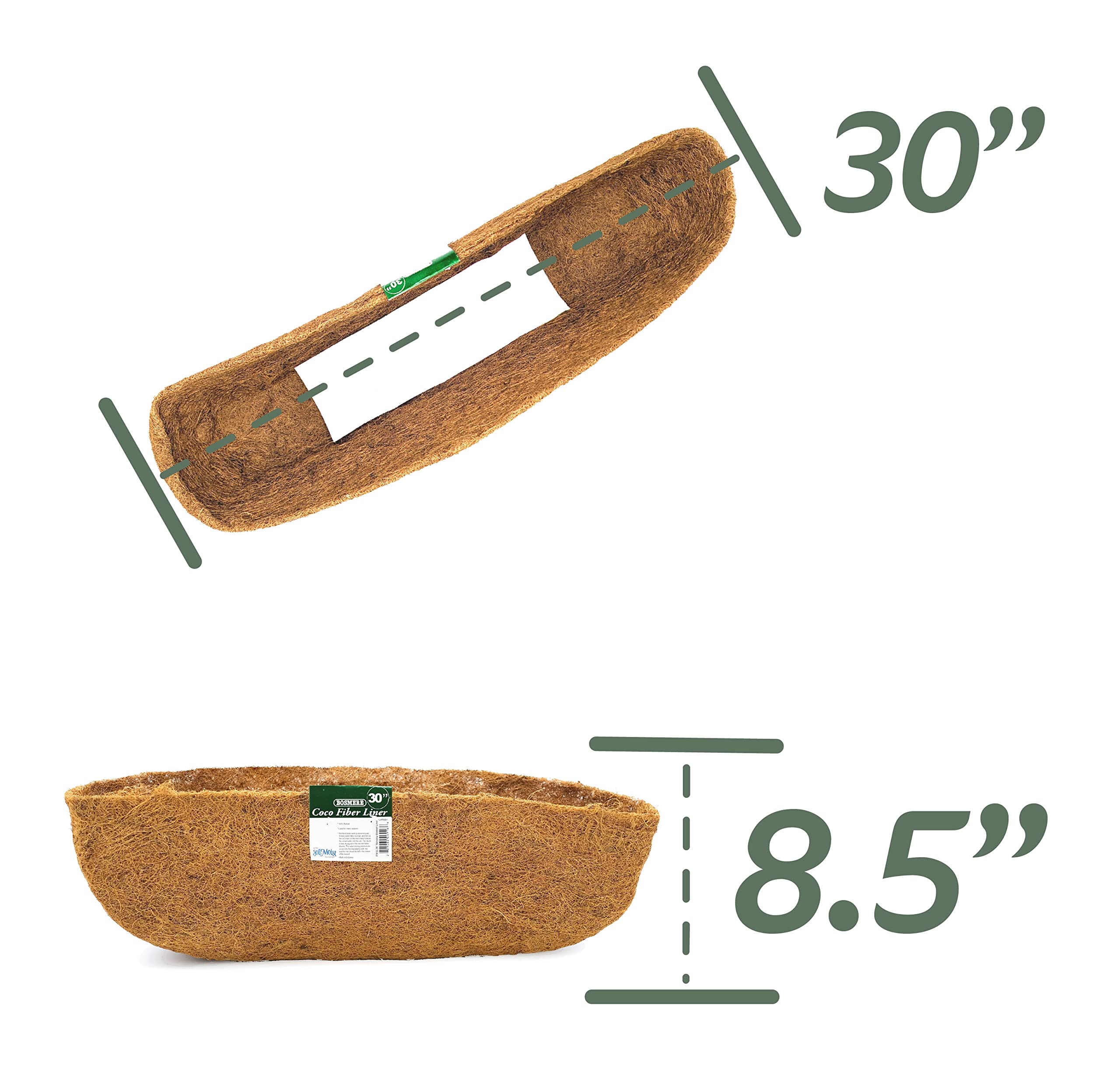 Bosmere F919 30 Inch Pre Formed Replacement Coco Liner with Soil Moist for Window Basket, Brown