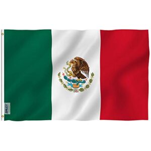 anley fly breeze 3x5 foot mexico flag - vivid color and fade proof - canvas header and double stitched - mexican mx national flags polyester with brass grommets 3 x 5 ft