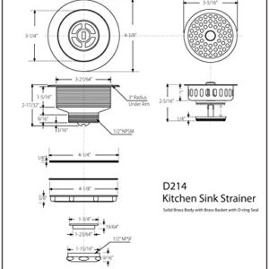 Westbrass D214-12 3-1/2" Post Style Large Kitchen Sink Basket Strainer, 1-Pack, Oil Rubbed Bronze