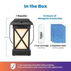 thermacell mosquito repellent lantern; no spray mosquito repellent for patios; includes 12-hours of protection; deet-free, scent-free, no flame citronella candle alternative