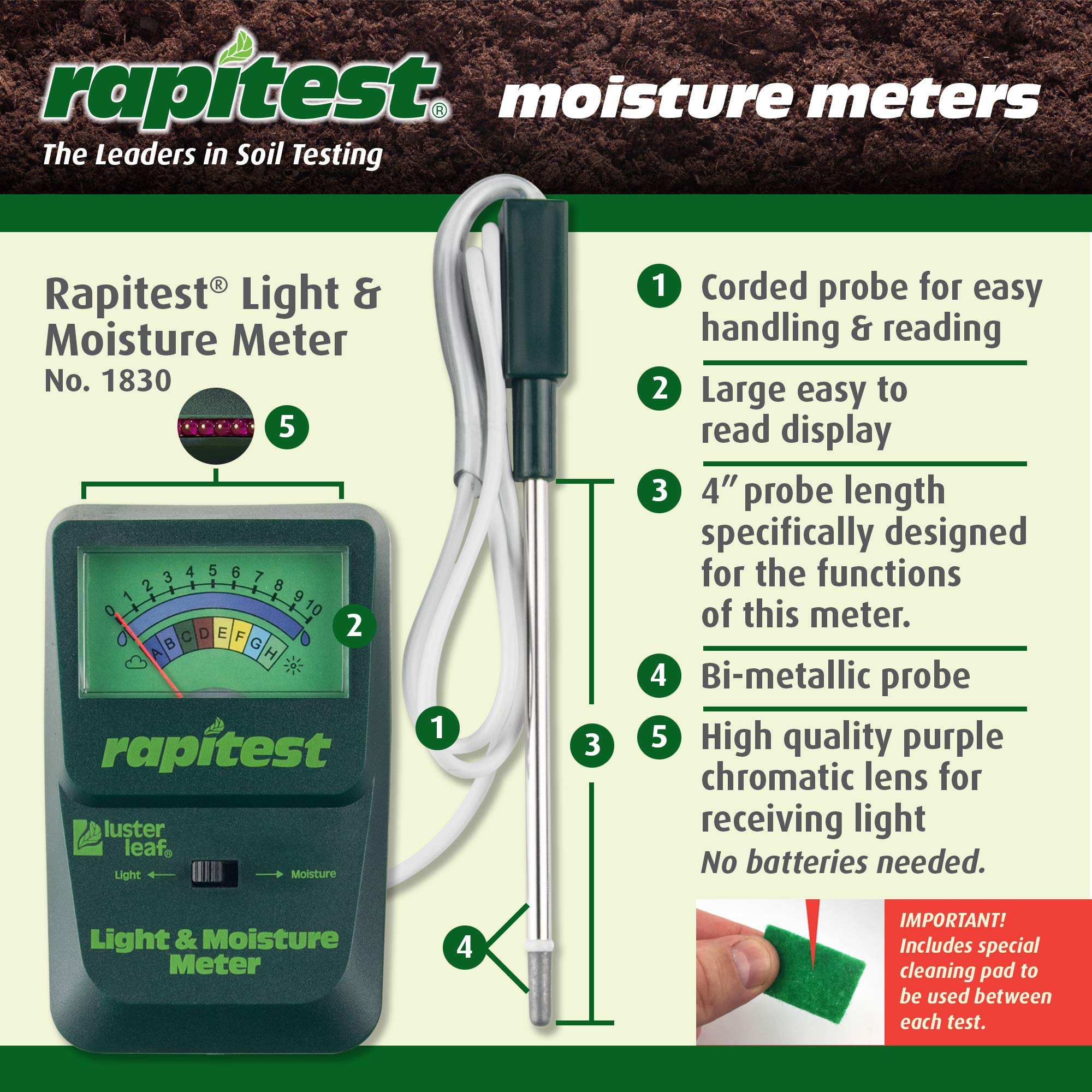 Luster Leaf Products Luster Leaf 1830 Rapitest Moisture and Light Combo Meter