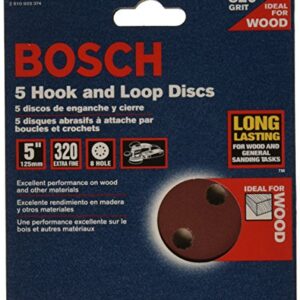 BOSCH SR5R320 5-Piece 320 Grit 5 In. 8 Hole Hook-And-Loop Sanding Discs