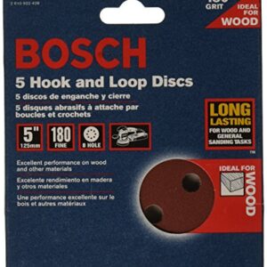 BOSCH SR5R180 5-Piece 180 Grit 5 In. 8 Hole Hook-And-Loop Sanding Discs