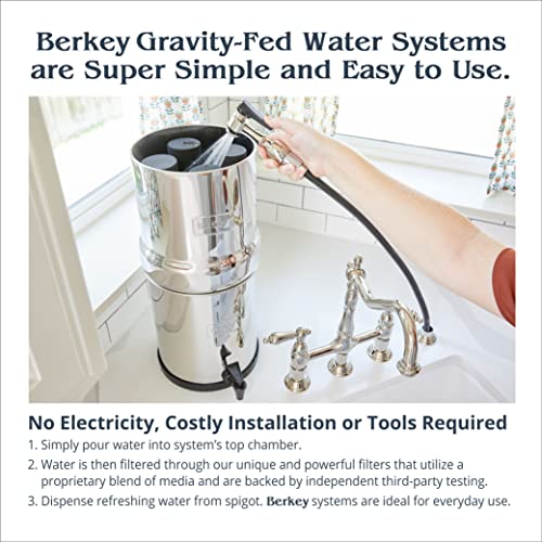 Imperial Berkey Gravity-Fed Stainless Steel Countertop Water Filter System 4.5 Gallon with 2 Authentic Black Berkey Elements BB9-2 Filters