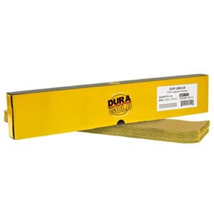 dura-gold premium 80 grit gold pre-cut psa longboard sandpaper sheets, box of 20, 2-3/4" x 16-1/2" self-adhesive stickyback sandpaper for automotive, woodworking air file sander, hand sanding block