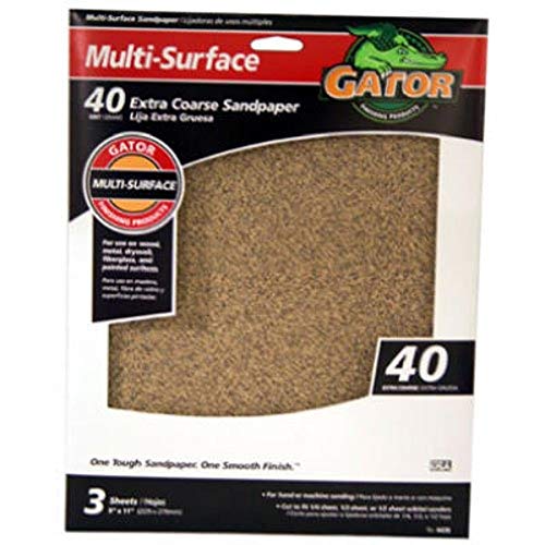 ALI INDUSTRIES Gator Finishing 4439 40 Grit Aluminum Oxide Sanding Sheets (3 Pack), 9" x 11"