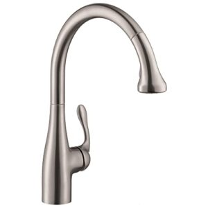 hansgrohe allegro e gourmet stainless steel commercial kitchen faucet, kitchen faucets with pull down sprayer, faucet for kitchen sink, magnetic docking spray head, stainless steel optic 06460860