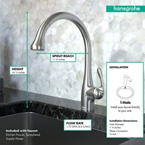 hansgrohe Allegro E Gourmet Stainless Steel Commercial Kitchen Faucet, Kitchen Faucets with Pull Down Sprayer, Faucet for Kitchen Sink, Magnetic Docking Spray Head, Stainless Steel Optic 06460860