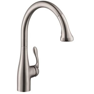 hansgrohe Allegro E Gourmet Stainless Steel Commercial Kitchen Faucet, Kitchen Faucets with Pull Down Sprayer, Faucet for Kitchen Sink, Magnetic Docking Spray Head, Stainless Steel Optic 06460860