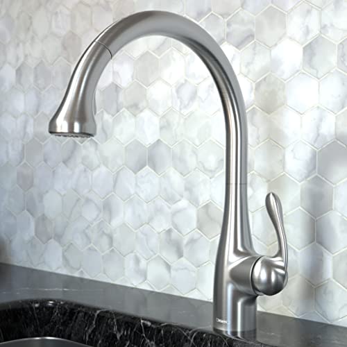hansgrohe Allegro E Gourmet Stainless Steel Commercial Kitchen Faucet, Kitchen Faucets with Pull Down Sprayer, Faucet for Kitchen Sink, Magnetic Docking Spray Head, Stainless Steel Optic 06460860