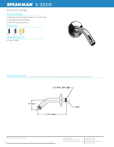 Speakman S-2520 Clean and Simple Shower Arm and Flange for Stylish Bathroom Décor, 5.5 inches, Polished Chrome