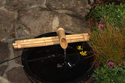 Bamboo Accents Water Fountain & Pump Kit – 18 inch, 3 Arm Style Split-Resistant All Natural Bamboo – DIY Indoor/Outdoor Zen Garden - Fits 15-30 inch Bowl (not Included)