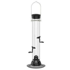 droll yankees onyx clever clean and fill mixed seed bird feeder, 18 inches, 4 ports, black