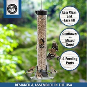 Droll Yankees Onyx Clever Clean and Fill Mixed Seed Bird Feeder, 18 Inches, 4 Ports, Black