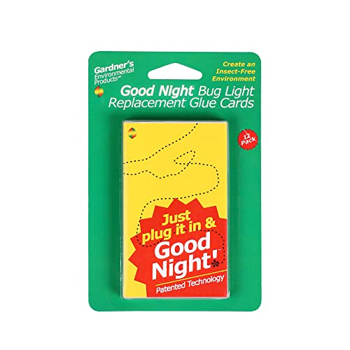 Gardner Good Night Glueboards Insects Catcher for Indoors 1 Pack of 12 Replacement - Sticky Glue Card for Good Night Bug Light - Glue Traps Mosquitoes, Bugs, Fruit Flies and Many More Insects