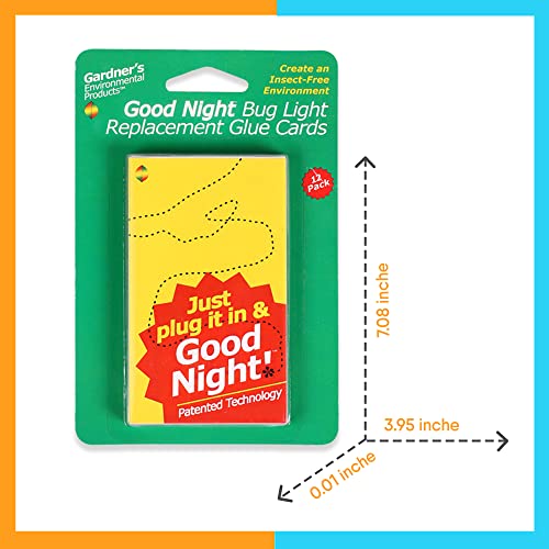 Gardner Good Night Glueboards Insects Catcher for Indoors 1 Pack of 12 Replacement - Sticky Glue Card for Good Night Bug Light - Glue Traps Mosquitoes, Bugs, Fruit Flies and Many More Insects