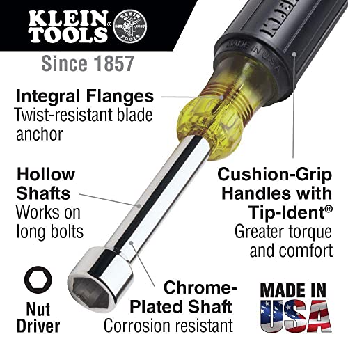 Klein Tools 630-5/16 Nut Driver, 5/16-Inch Tip Nut Driver with 3-Inch Hollow Shaft, Cushion Grip Handle