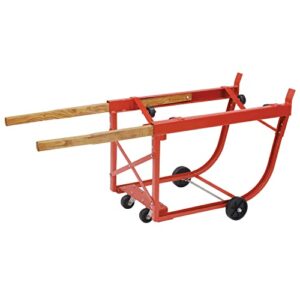 global industrial heavy duty rotating drum cradle with wood handles & polyolefin wheels, 30 or 55 gallon capacity