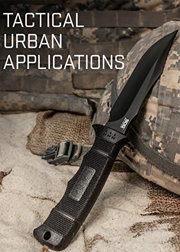 SOG Fixed Blade Knives with Sheath - SEAL Pup Elite Survival Knife, Hunting Knife w/ 4.85 Inch AUS-8 Bowie Knife Blade for a Tactical Knife (E37SN-CP)