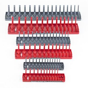 Hansen Global 92000 SAE & Metric, 2-Row Socket Tray Set - 6-Pieces, Red & Grey