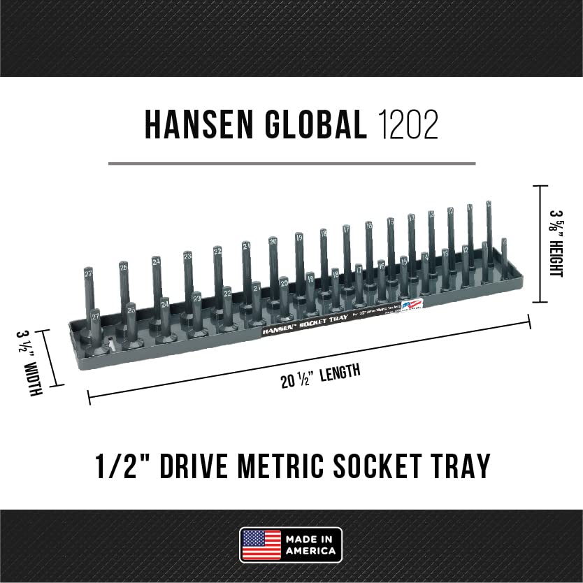 Hansen Global 92000 SAE & Metric, 2-Row Socket Tray Set - 6-Pieces, Red & Grey