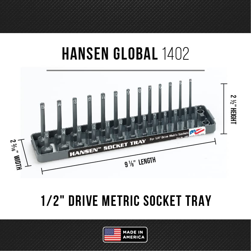 Hansen Global 92000 SAE & Metric, 2-Row Socket Tray Set - 6-Pieces, Red & Grey