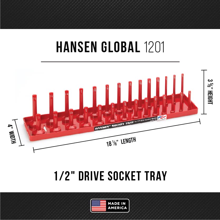 Hansen Global 92000 SAE & Metric, 2-Row Socket Tray Set - 6-Pieces, Red & Grey