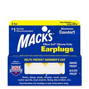 mack’s pillow soft silicone earplugs – 2 pair – the original moldable silicone putty ear plugs for sleeping, snoring, swimming, travel, concerts and studying