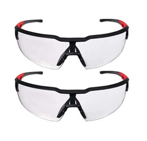 milwaukee anti-fog safety glasses clear lens black/red frame 2 pc. - case of 2