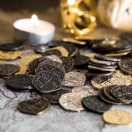 Beverly Oaks Metal Pirate Coins - Gold and Silver Spanish Doubloon Replicas - Fantasy Metal Coin Pirate Treasure (30-Coins)