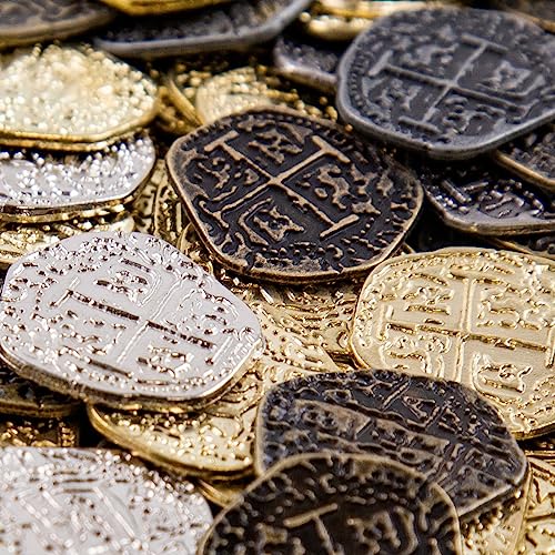 Beverly Oaks Metal Pirate Coins - Gold and Silver Spanish Doubloon Replicas - Fantasy Metal Coin Pirate Treasure (30-Coins)