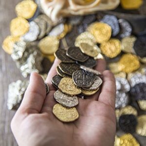 Beverly Oaks Metal Pirate Coins - Gold and Silver Spanish Doubloon Replicas - Fantasy Metal Coin Pirate Treasure (30-Coins)