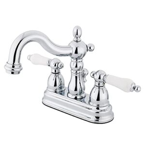 kingston brass kb1601pl heritage 4-inch centerset lavatory faucet with porcelain lever handle, polished chrome