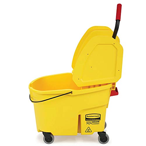 Rubbermaid Commercial WaveBrake 2.0 44 QT Down-Press Mop Bucket and Wringer with Foot Drain, Yellow (FG757688YEL)