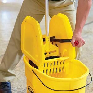 Rubbermaid Commercial WaveBrake 2.0 44 QT Down-Press Mop Bucket and Wringer with Foot Drain, Yellow (FG757688YEL)