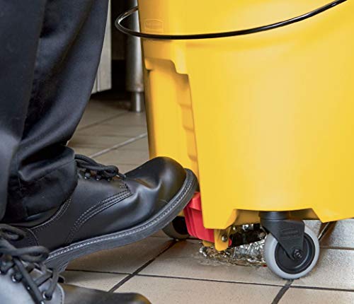 Rubbermaid Commercial WaveBrake 2.0 44 QT Down-Press Mop Bucket and Wringer with Foot Drain, Yellow (FG757688YEL)