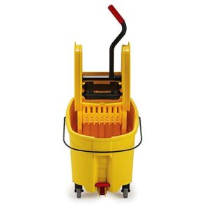 Rubbermaid Commercial WaveBrake 2.0 44 QT Down-Press Mop Bucket and Wringer with Foot Drain, Yellow (FG757688YEL)