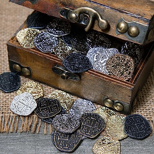 Beverly Oaks Metal Pirate Coins - Gold and Silver Spanish Doubloon Replicas - Fantasy Metal Coin Pirate Treasure (100)