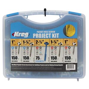 kreg sk03 pocket-hole screw kit in 5 sizes - pocket screw kit for kreg joinery - sturdy wood screws - pocket-hole screws perfect for beginners - set screws assortment kit