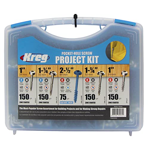 Kreg SK03 Pocket-Hole Screw Kit in 5 Sizes - Pocket Screw Kit for Kreg Joinery - Sturdy Wood Screws - Pocket-Hole Screws Perfect for Beginners - Set Screws Assortment Kit