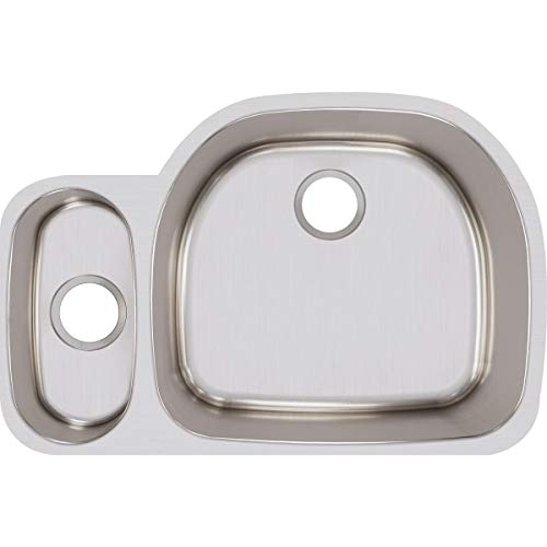 Elkay Lustertone ELUH322110L 30/70 Offset Double Bowl Undermount Stainless Steel Kitchen Sink