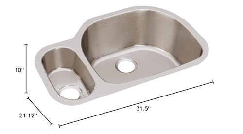 Elkay Lustertone ELUH322110L 30/70 Offset Double Bowl Undermount Stainless Steel Kitchen Sink